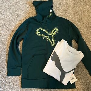 NWT youth large Puma Green Pullover Sweatshirt and white tshirt